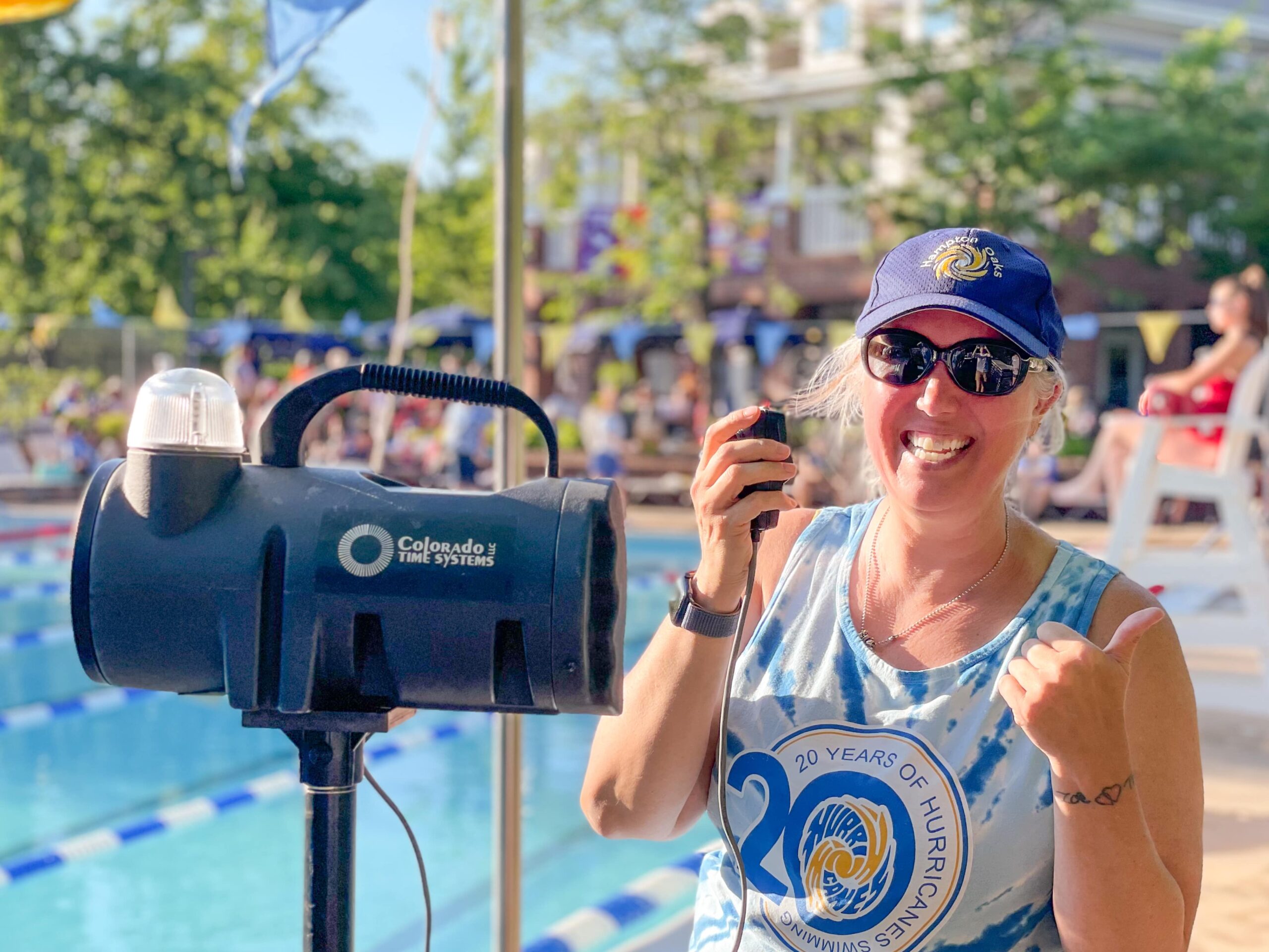 Electronic swim timing pads and scoreboard at a competition pool